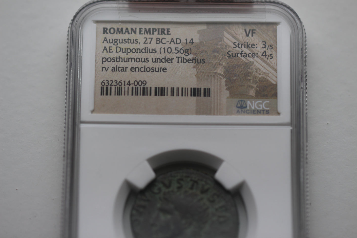 2nd Century AD, Ancient Roman Bronze Dupondius, Emperor Tiberius - Divus Augustus, NGC VF