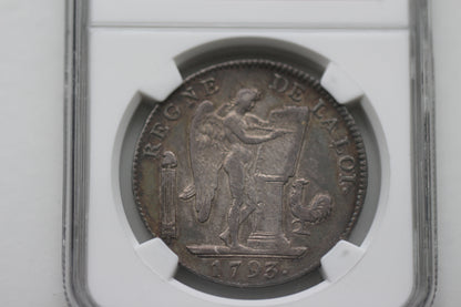 1793 France Republic Silver 6 Livres Coin, L'An II, NGC XF-40 Extremely Fine