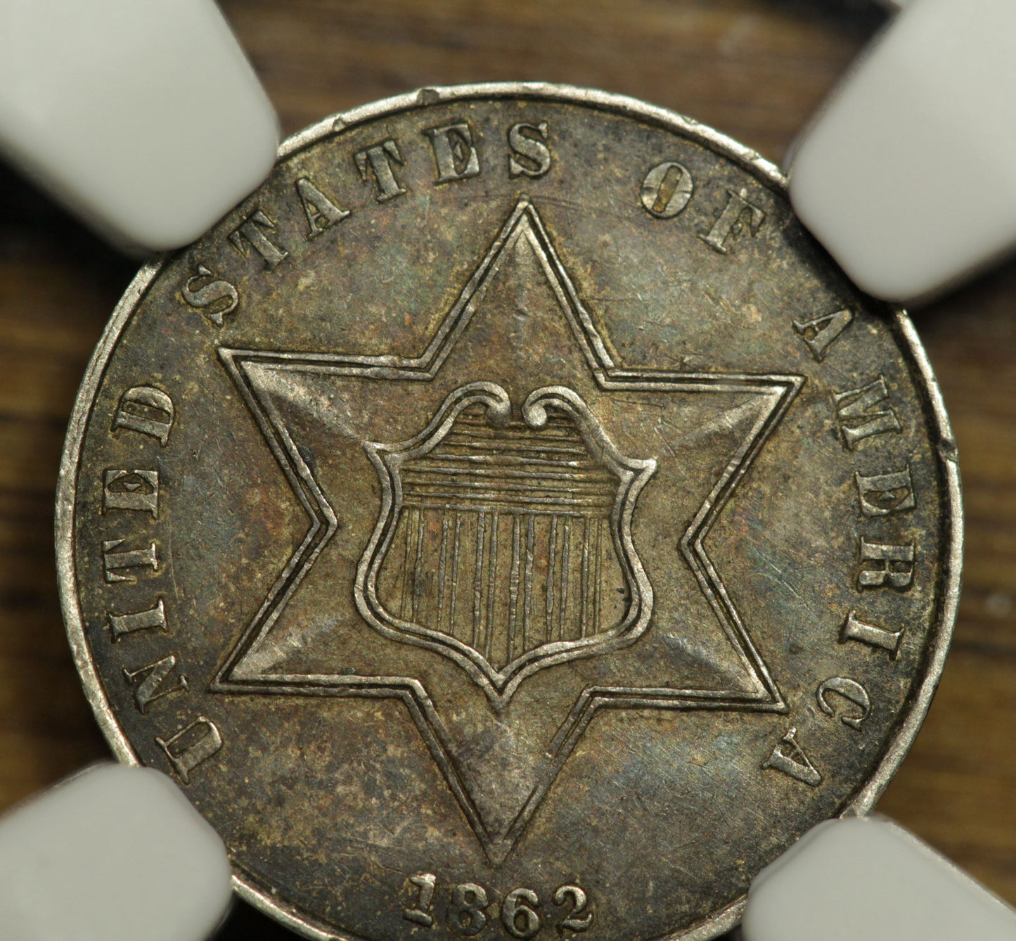 1862 U.S. Three Cents Silver Coin | NGC AU-58 | Toned