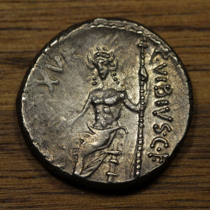 48 BC Roman Republic Silver Denarius | C Vibius CF Pansa | Pan/Jupiter