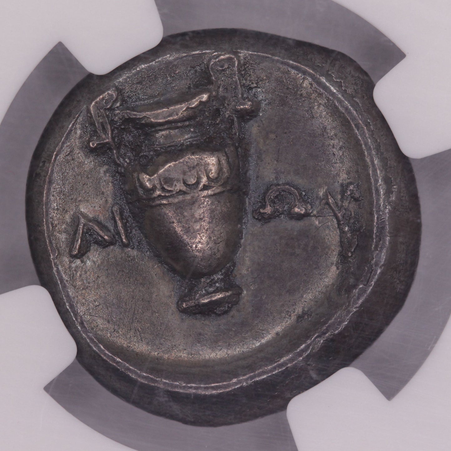 395 BC Ancient Thebes Silver Stater Coin, Boeotia | NGC XF | Toned