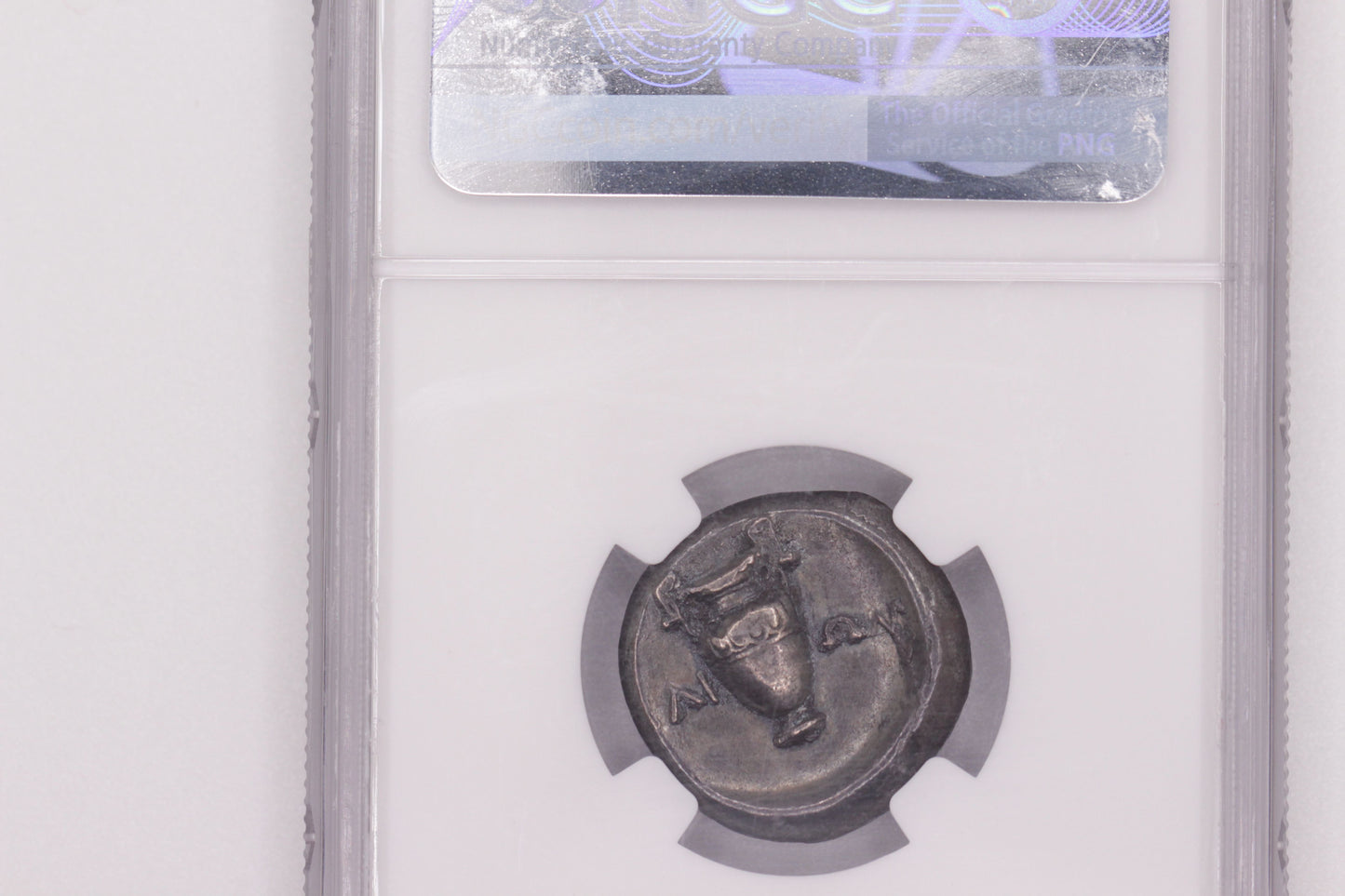 395 BC Ancient Thebes Silver Stater Coin, Boeotia | NGC XF | Toned