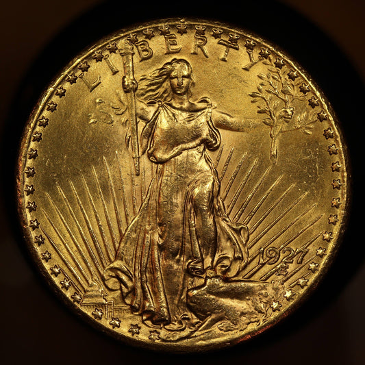 1927 U.S. Gold Double Eagle Coin, Saint-Gaudens Design, Mint State Condition, Philadelphia Mint