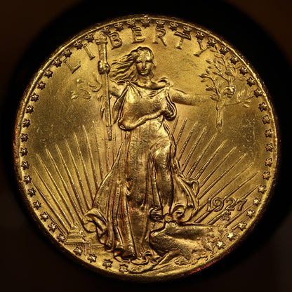 1927 U.S. Gold Double Eagle Coin, Saint-Gaudens Design, Mint State Condition, Philadelphia Mint